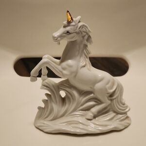White Ceramic Unicorn Figurine With Gold Horn